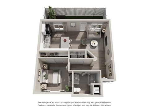 Floor plan for 1 bed, 1 bath, 668 sqft
